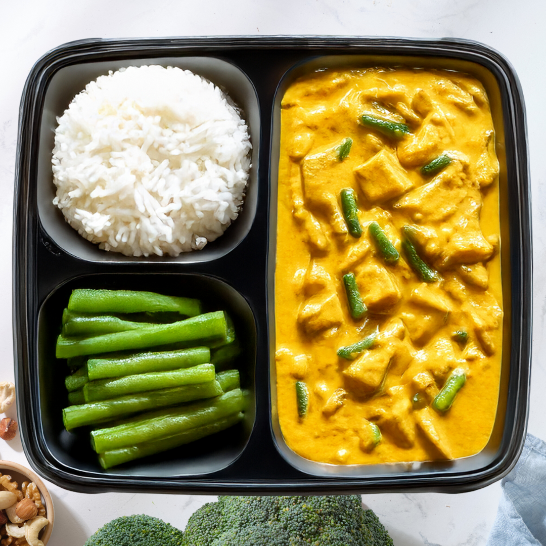 Sweet Potato and Chicken Butter Curry with Green Beans and Coconut Rice