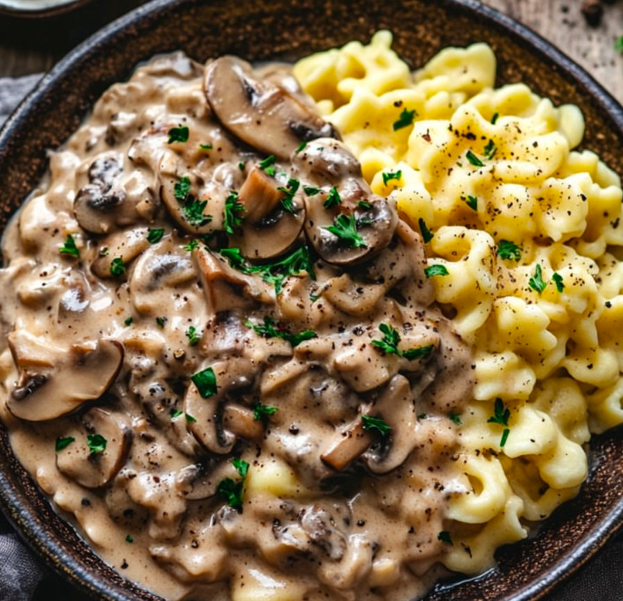 Creamy Garlic Mushroom Gravy Vegan Mac and Cheese  (Contains Gluten, Dairy Free, Not Spicy)