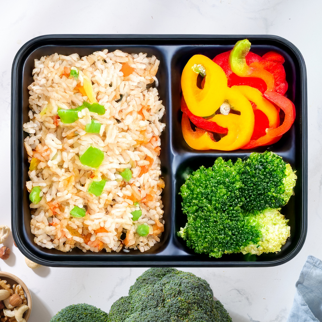 Sesame Chicken Fried Rice with Broccoli and Sweet Bell Peppers