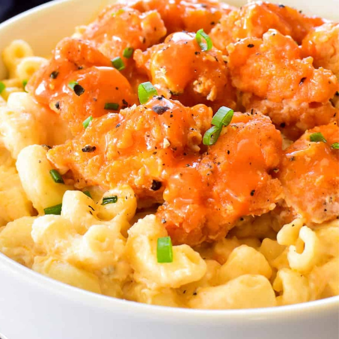 (Whitney School Lunch Tuesday) Cajun Honey Glazed Popcorn Chicken Mac n' Cheese