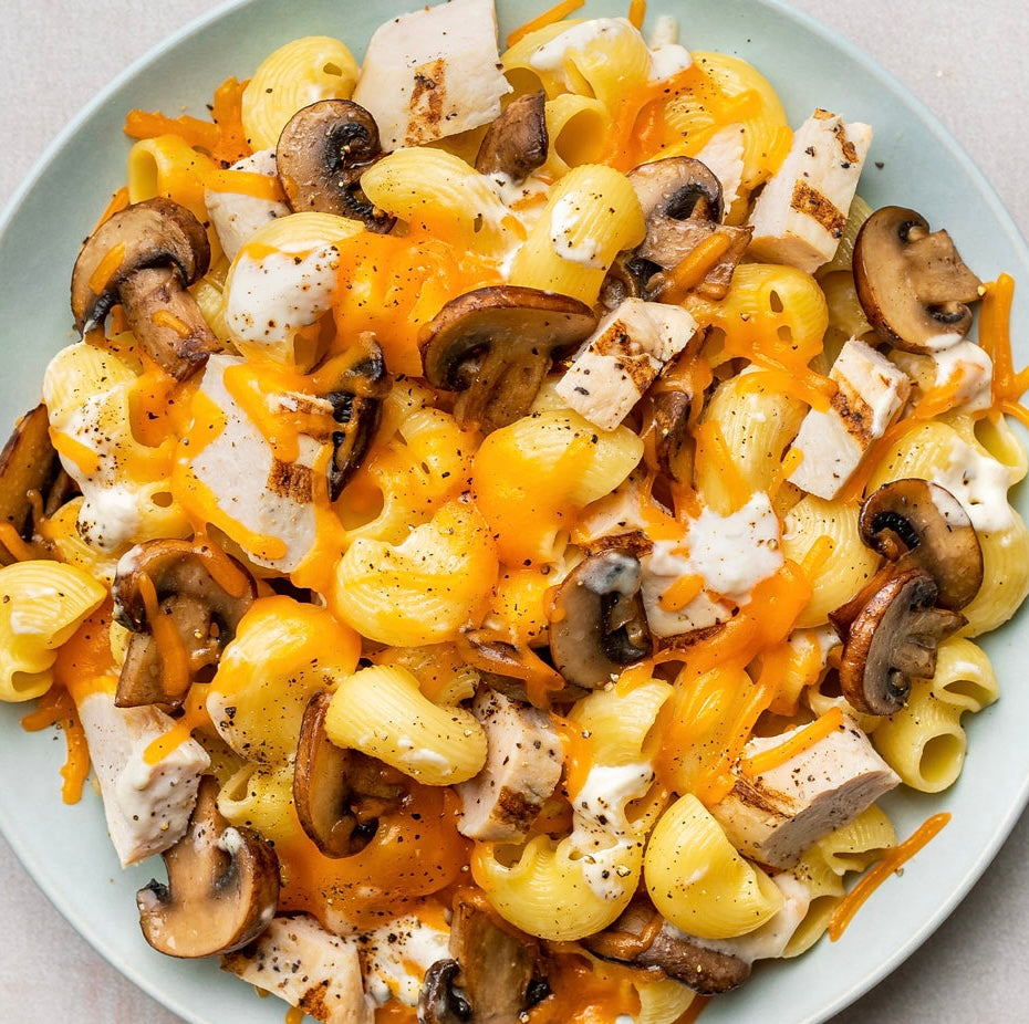 Southwestern Grilled Chicken and Mushroom Pasta Bake with Cheddar Cheese and Butternut Squash  (Contains Gluten, Contains Dairy, Not Spicy)