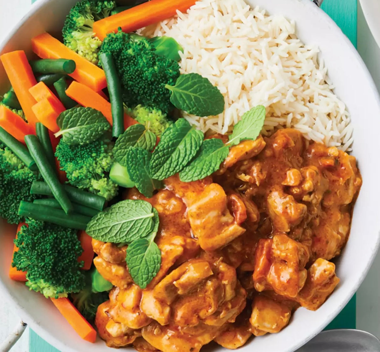 Veggie Loaded Chicken Tikka Masala Protein Bowl with side of Basmati Rice (Gluten Free, Dairy Free, Not Spicy)